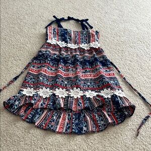 Floral Patterned Kids Dress - Blue and Red